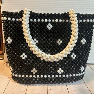 Black & White Beaded Tote Statement Indie Sport Bag